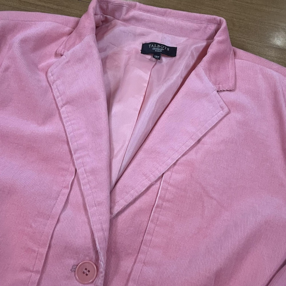 Talbots Blazer Womens 24W Pink Corduroy 3 Button Lined Peplum Jacket Career
